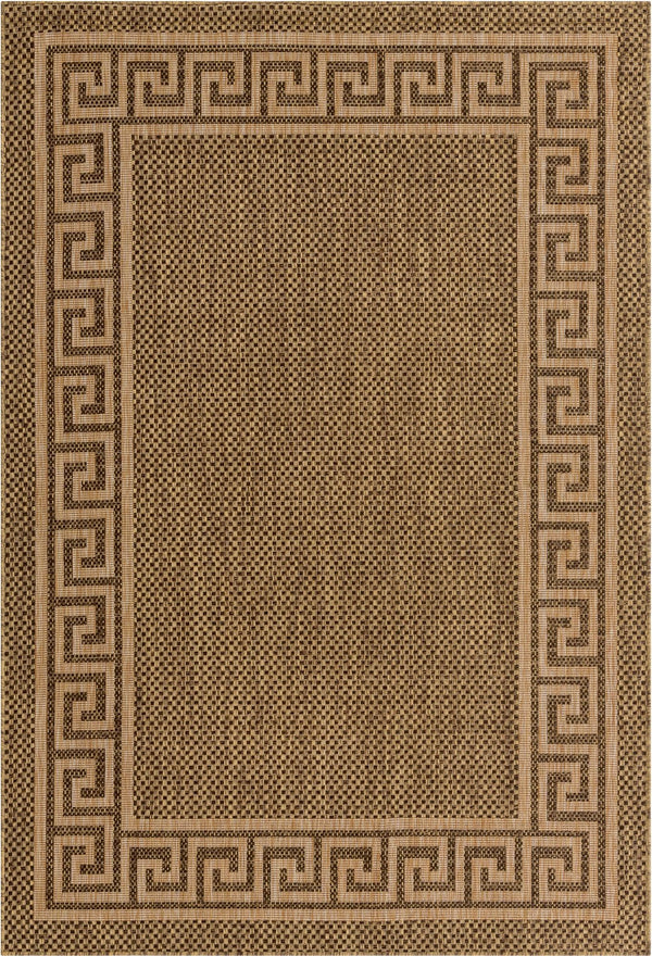 Unique Loom Outdoor Border Greek Key Machine Made Geometric Rug Brown, Light Brown/Gold 6' 1" x 9' 0"