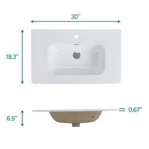 English Elm BB04-30-301, Glossy White Ceramic Integrated Basin with Rounded Edges Easy-Clean Stain-Resistant Finish W1865128406