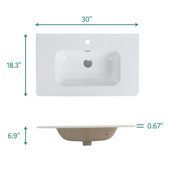 English Elm BB04-30-301, Glossy White Ceramic Integrated Basin with Rounded Edges Easy-Clean Stain-Resistant Finish W1865128406