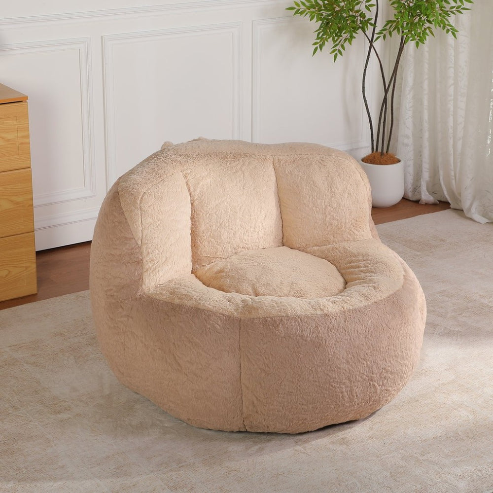 English Elm Oversized Faux Fur Bean Bag Chair - Multicolor Comfort Lounger For Living Room, No Assembly Needed W3723P375717-GIGA