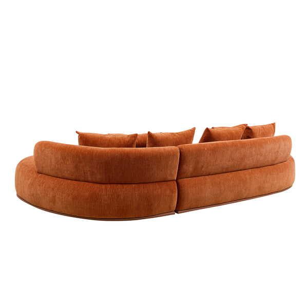 English Elm Oversized L-Shaped Sectional Sofa Right-Facing Chaise with PU Leather Base, Plush Deep Seats, No Assembly Required, Includes 6 Pillows Orange W3208S00007