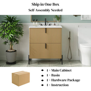 English Elm Christopher Knight Home® - 30" Bathroom Vanity With Elegant Ceramic Sink, Soft-Close Drawers & Fluted Design For Modern Spaces N817P288931N