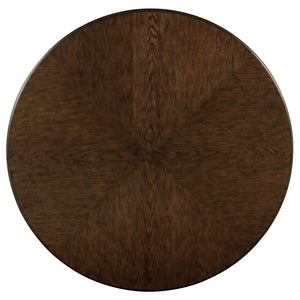 English Elm Claire Colonial Round Dining Set Seats Six with Upholstered Chairs in Warm Brown B062S01845