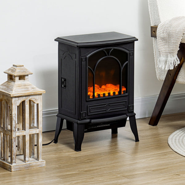 English Elm Homcom 22" Compact Electric Fireplace Stove With Realistic Flame, Safety Features & Dual Heat Settings W2225P249859