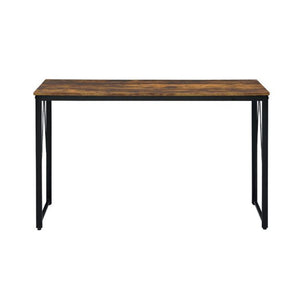 English Elm Rectangular Rustic Writing Desk With Industrial Metal Base, Weathered Oak For Home Office Style B016P311296-GIGA