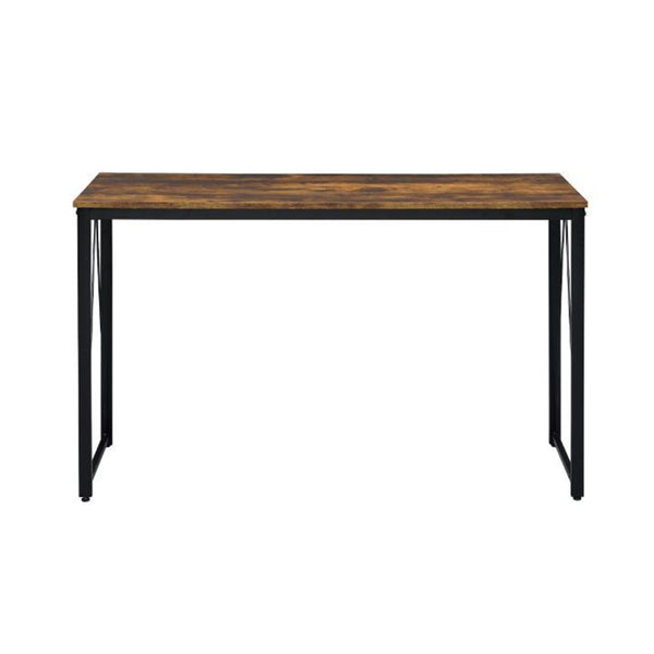 English Elm Rectangular Rustic Writing Desk With Industrial Metal Base, Weathered Oak For Home Office Style B016P311296-GIGA