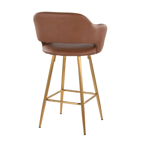 English Elm Margarite 26" Contemporary Counter Stool Set of 2 with Gold Metal Frame, Faux Leather, Ergonomic Backrest Brown B202S00353