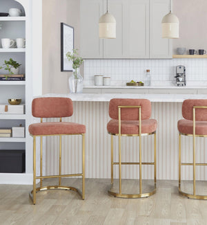 English Elm Fixed-height Barstools Powder Coated Steel Frame Brown Upholstered Seat Set of Two Salmon B202P471213