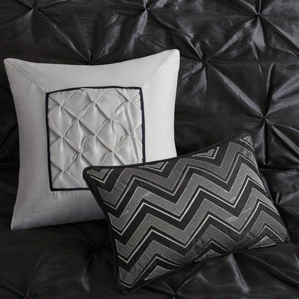 English Elm 7-piece Cal King Tufted Pleated Comforter Set with Embroidered Decorative Pillows Included B035P463178