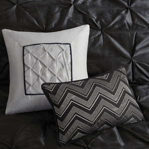 English Elm 7-piece King Pleated Tufted Comforter Set with Shams Bed Skirt Decorative Pillows B035P463177