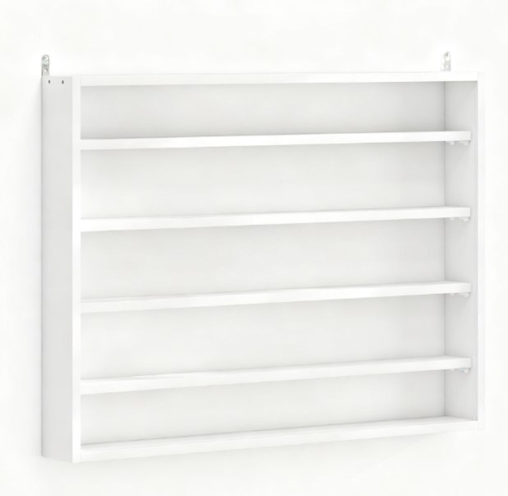 English Elm Wall-mounted Shadow Box Cabinet with Glass Doors and Five Adjustable Shelves White T3971P412868