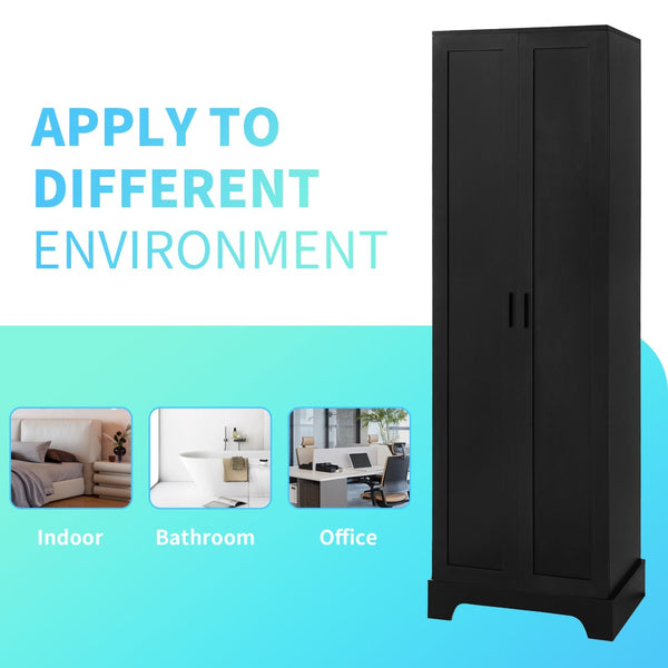 English Elm Storage Cabinet Tall Mdf Two Door Adjustable Shelves Matte Black Home Office Bath N725P181207Z