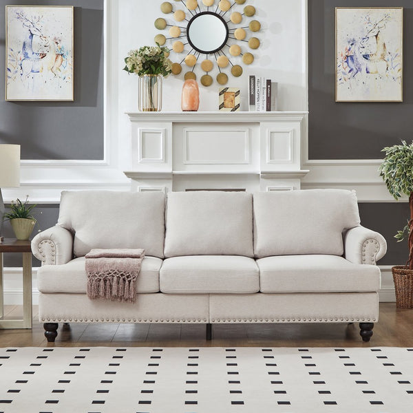 English Elm 83" Modern Classic Three-Seater Sofa with Storage, Upholstered Polyester, Solid Wood Frame, 900lb Capacity Beige W1097S00171