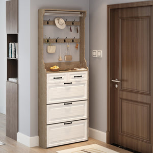 English Elm New wooden shoe cabinet with 3 drop-down doors, 2 drawers, slim white PB+MDF design, dustproof storage W1320137991