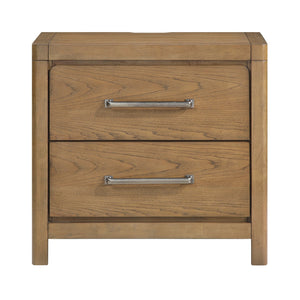 English Elm Light Brown 2-Drawer Nightstand with USB-C/A & Outlets, Dovetail Drawers, Pewter Pulls, Fully Assembled 28x17x27 B011P365573