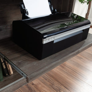 English Elm Credenza, Brown finish with adjustable shelves, concealed double-door storage, durable 1" top for display and workspace B356P367755