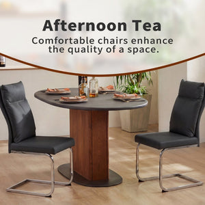 English Elm Dining Chair Set of 2 Faux Leather Chrome Base Ergonomic Contemporary Kitchen Seating Black W3851P453162