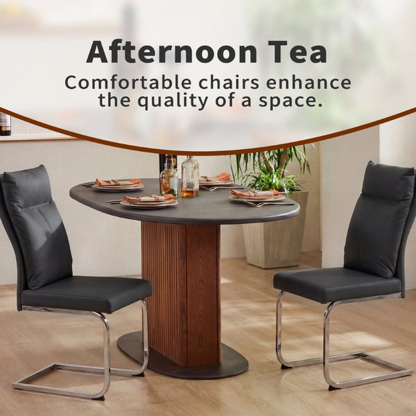 English Elm Dining Chair Set of 2 Faux Leather Chrome Base Ergonomic Contemporary Kitchen Seating Black W3851P453162