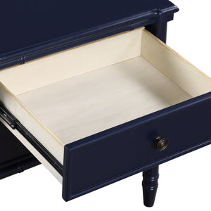 English Elm Emmett carved bamboo nightstand with 2 full‑extension drawers, brass knobs and floor‑protecting glides Dark Blue B050P376941