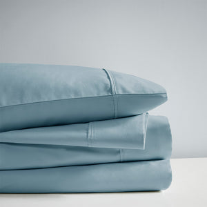 JLA Home Beautyrest - HeiQ Smart Temperature Cotton Blend Sheet Set — Moisture-Wicking, Breathable 4-Piece with Peached Ultra-Soft Finish and OEKO-TEX Safety Blue BR20-1887