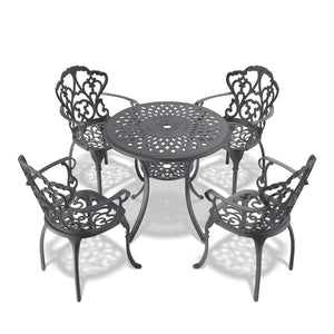 English Elm 5-piece Cast Aluminum Outdoor Dining Set with Ornate Relief Frames and Weather Resistant Cushions W1710S00540