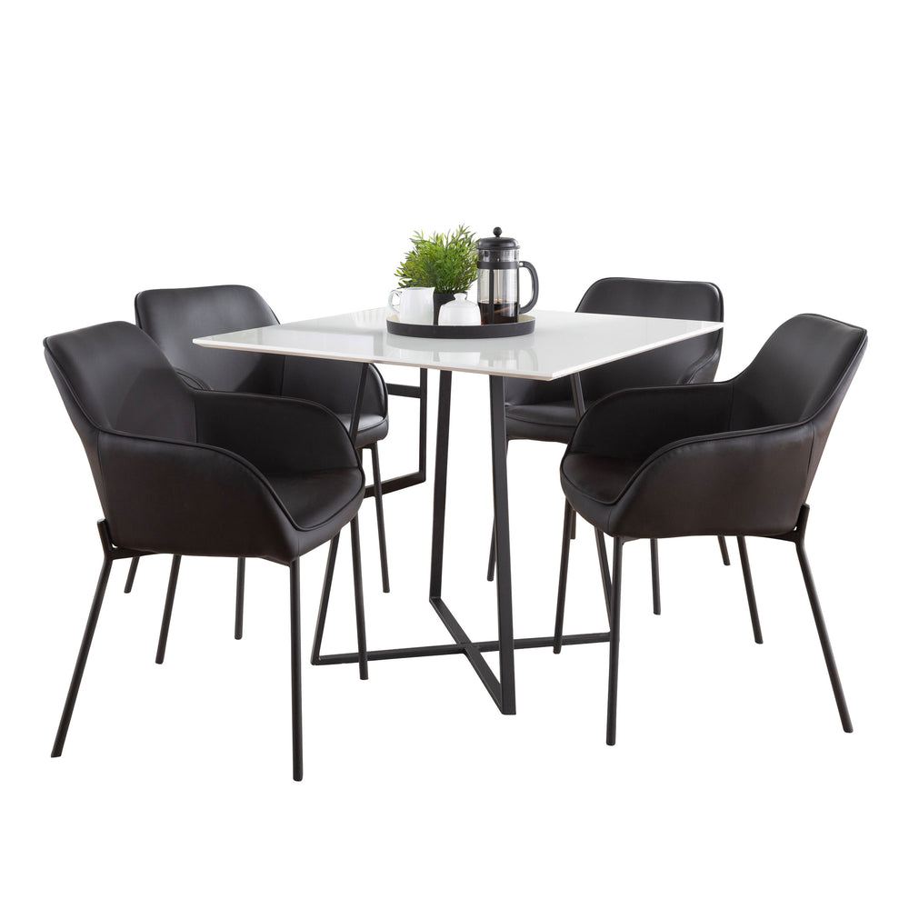 English Elm Cosmo-Daniella Black 5-Piece Square Dining Set – White Wood Top, Black Faux Leather Chairs, Modern Elegance B202S01421