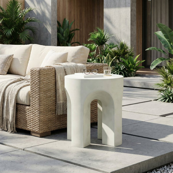 English Elm Outdoor Mgo Round Side Table Lightweight Stone Finish Patio or Living Room Accent N773P369075W