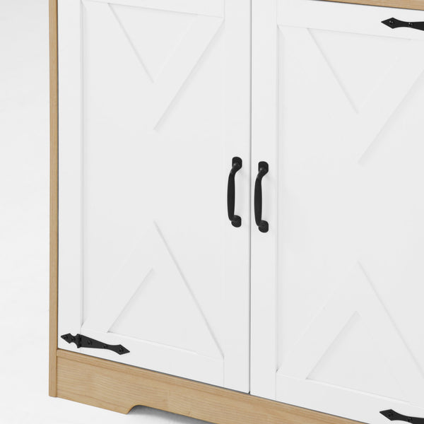 English Elm Pantry 2-Door 3-Tier Freestanding Larder Cupboard in Natural Particle Board with Shelves & Handles W409P225879
