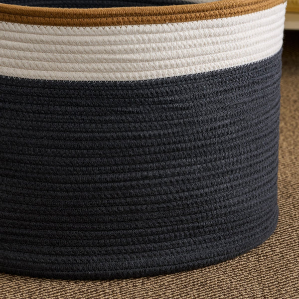 English Elm Cotton Round Laundry & Storage Basket with Sturdy Handles 21.7"x13" Spacious Neutral Two-Tone Design Brown+Gray,White B093P295103