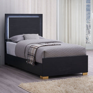 English Elm Jeremiah Twin Panel Bed with Touch Led Headboard Gold Feet Contemporary Bedroom Black B062S01754
