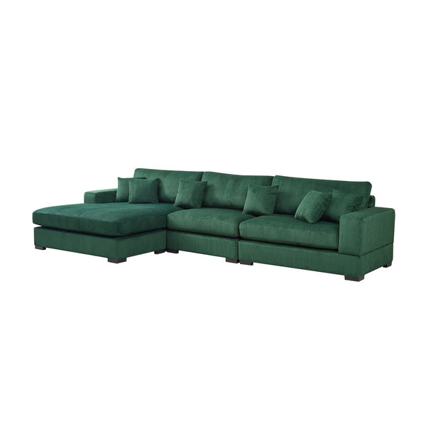 English Elm 148.03'' Mid Century Modern 4 Seat Sectional Sofa with Reversible Chaise for Living Room Green W876S00330