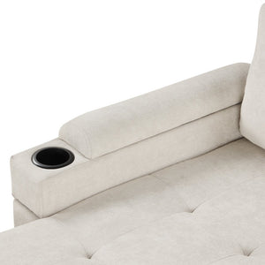 English Elm 83.5" L-shaped Sofa Couch Convertible Sectional with Reversible Chaise, Hidden Storage, USB Ports Beige N719S001790A