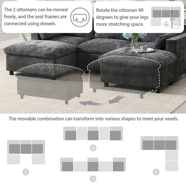 English Elm [video]86.5'' Chenille U-shaped Sectional with Dual Ottomans and Storage Pockets for Living Rooms Dark Gray N723S7723E