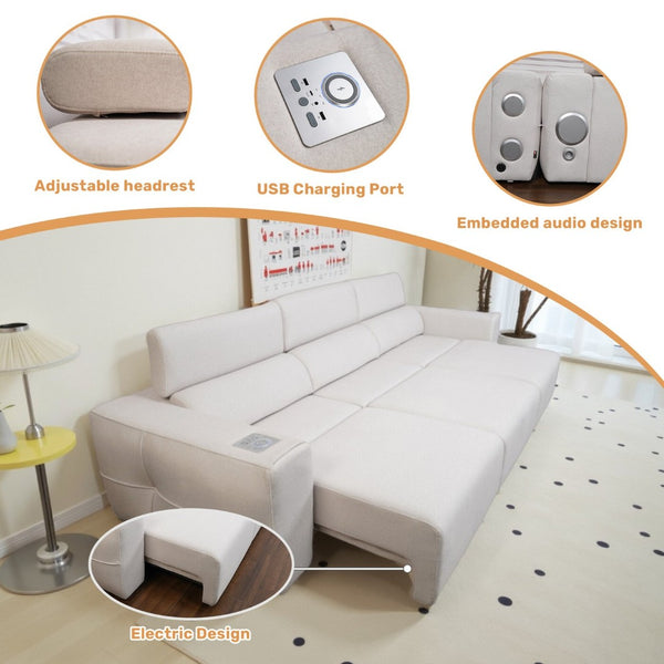 English Elm Power Reclining Sofa with Bluetooth Speakers Wireless Charging and Smart Home Theater Seating Light Grey W3795S00010