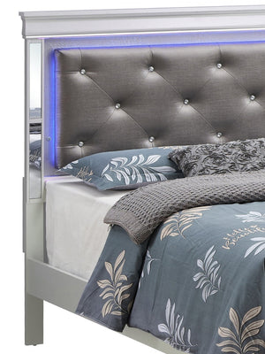 English Elm Verona Glamorous Silver Champagne Queen Bed With Jeweled Headboard & Led Lighting For Elegance B078S00585-GIGA