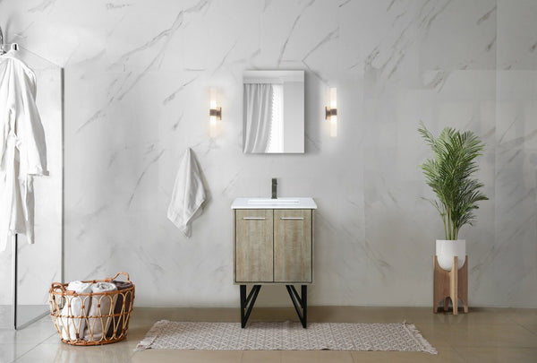 English Elm Rustic Acacia Bath Vanity 24" W With White Quartz Top & Gun Metal Faucet – Stylish Storage Solution! B2731P259591-GIGA