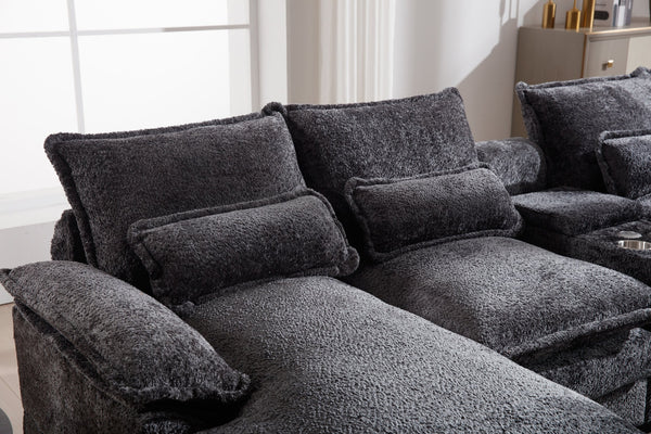 English Elm Modern U-Shaped Sofa With Console, Usb Ports & Cupholders, 6-Seat Chenille Sleeper Couch For Living Room W2100S00281