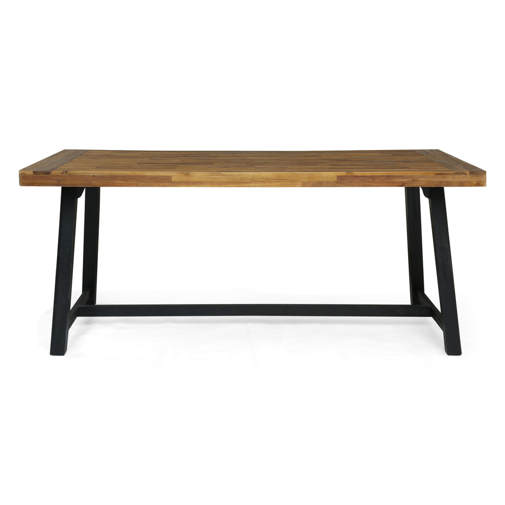 English Elm Christopher Knight Home® - Outdoor Acacia Wood Dining Table with Sandblast Teak Finish & Black Accents — Durable Rustic Patio Centerpiece for Alfresco Meals and Gatherings N768P190946T