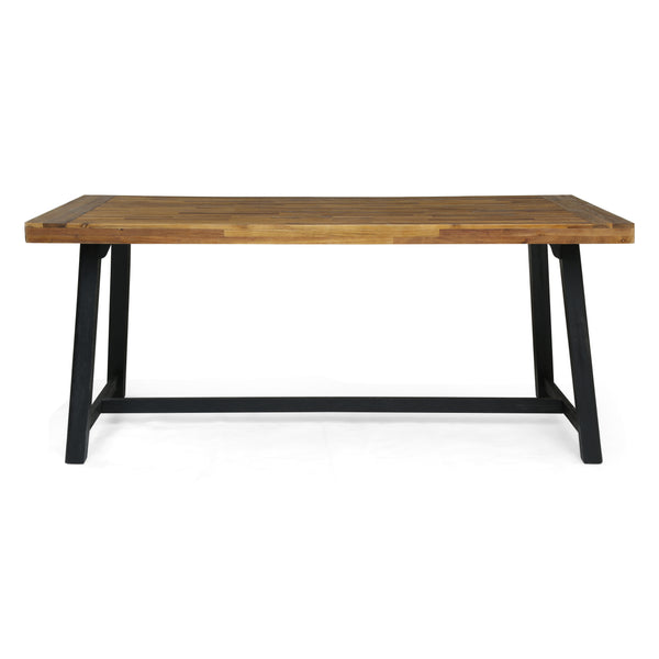English Elm Christopher Knight Home® - Outdoor Acacia Wood Dining Table with Sandblast Teak Finish & Black Accents — Durable Rustic Patio Centerpiece for Alfresco Meals and Gatherings N768P190946T