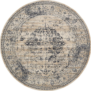 Unique Loom Chateau Hoover Machine Made Border Rug Dark Blue, Beige/Cream/Gray 8' 0" x 8' 0"