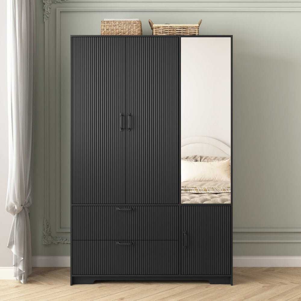 English Elm 8 Drawer Tall Chest Slim Particleboard Build Smooth Gliding Storage for Bedroom Closet Black W409S00010