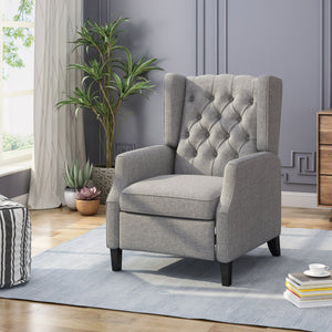 English Elm Christopher Knight Home® - Pushback Mid Century Wingback Recliner Chair with Rivet Trim, Upholstered Fabric Accent Seat for Living Room Grey 63486.00GRY