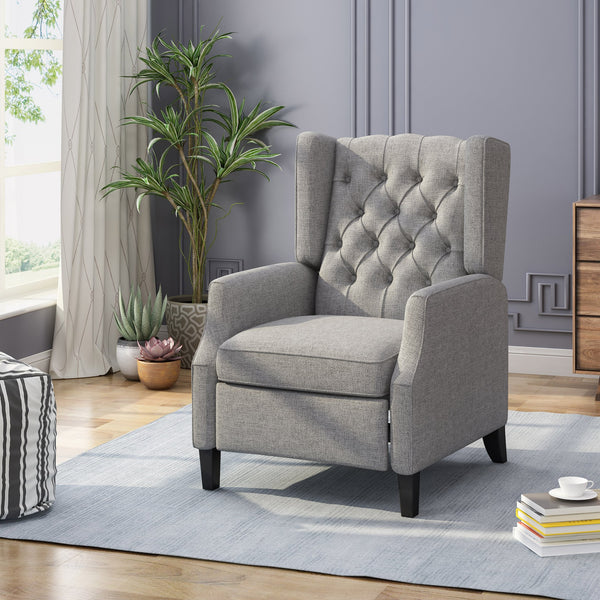 English Elm Christopher Knight Home® - Pushback Mid Century Wingback Recliner Chair with Rivet Trim, Upholstered Fabric Accent Seat for Living Room Grey 63486.00GRY