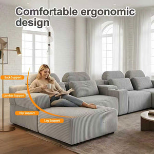 English Elm Modern Corduroy Upholstered L-shaped Sectional with Chaise for Family Living Rooms Gray W5156S00001