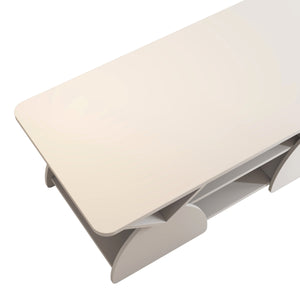 English Elm Engineered rounded corner rectangular coffee table with 6 cubbies, spacious tabletop, durable melamine finish White W2899P372759