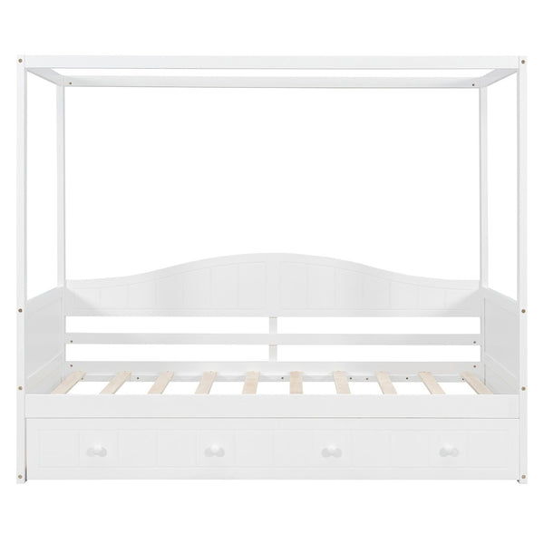 English Elm Twin Canopy Daybed with Pull Out Trundle Pinewood Frame for Kids or Guest Rooms N708P373423K
