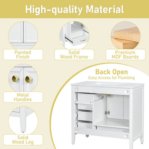 English Elm Christopher Knight Home® - 36" Vintage-inspired Bathroom Vanity with Ceramic Sink, Solid Wood Frame, Soft-Close Drawers, Spacious Storage White N759P293646K