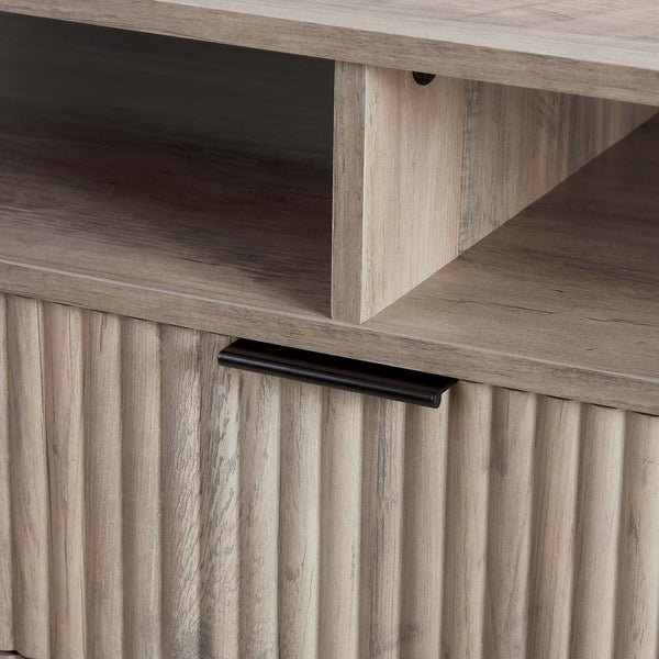 English Elm Dumbo 63" Fluted Media Console with Gold Legs, 2 Drawers, 6 Shelves & Wire Management Elegance Grey B365P397919