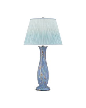Currey & Company Lapis Blue Table Lamp - Mesmerizing Glass Body With Iridescent Copper & Pleated Ombre Shade Design Blue Glass 6000-1012-currey-company