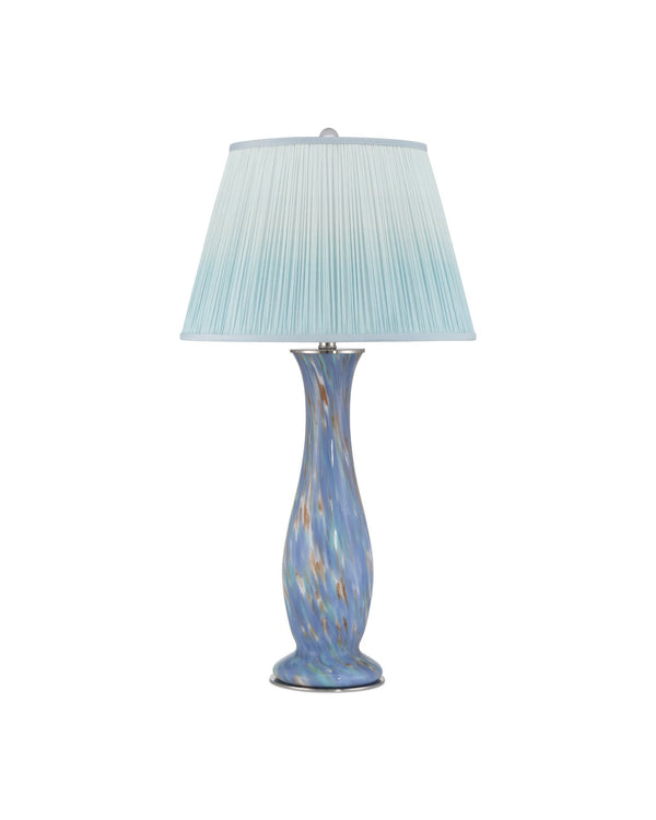 Currey & Company Lapis Blue Table Lamp - Mesmerizing Glass Body With Iridescent Copper & Pleated Ombre Shade Design Blue Glass 6000-1012-currey-company